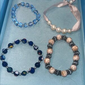 Elegant Blue and Pearl Bracelet Set
